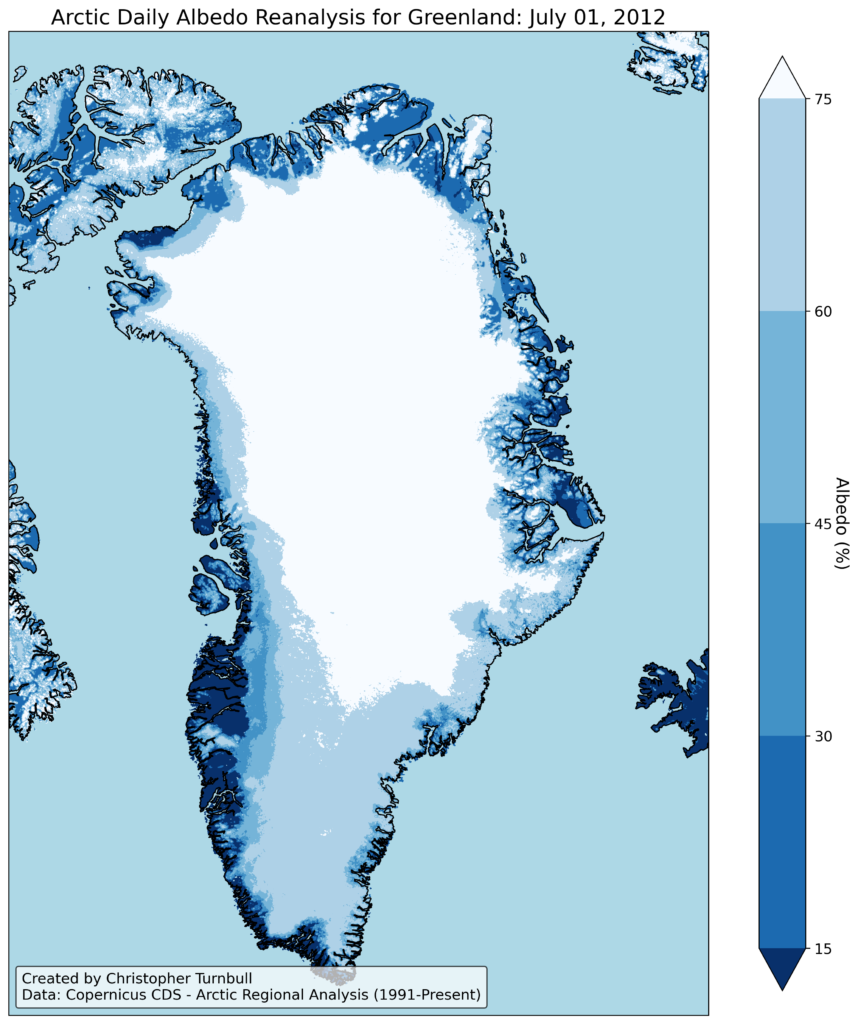 Greenland Albedo Climate Visualization July 2012