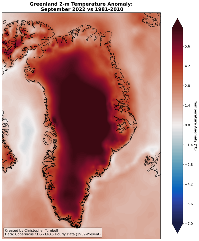 Greenland 2-m Temp Anomaly September 2022 Climate Visualization